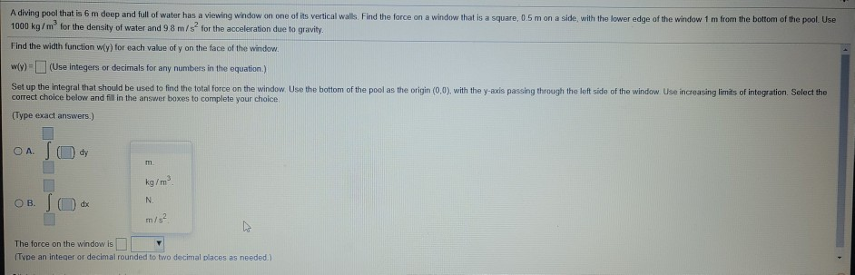 Pool Diving Math Problem Solved A diving pool that is 6 m deep and full of water has | Chegg.com