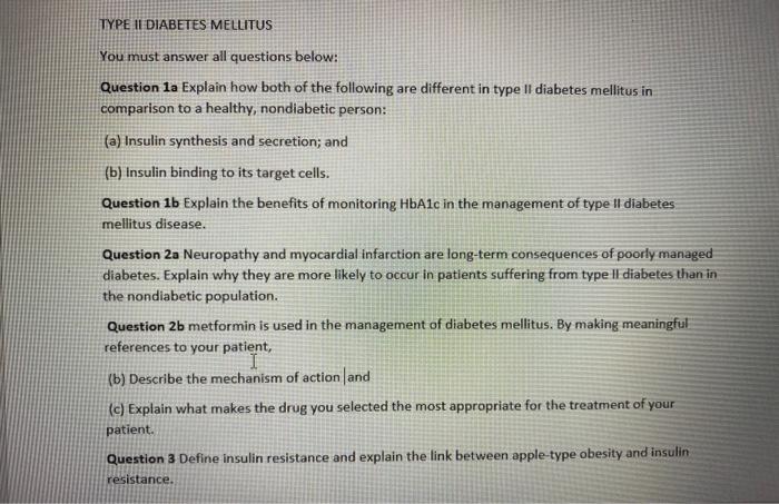 Solved TYPE II DIABETES MELLITUS You Must Answer All | Chegg.com