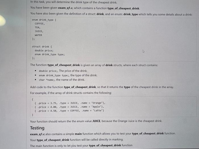 Solved In this task, you will determine the drink type of | Chegg.com