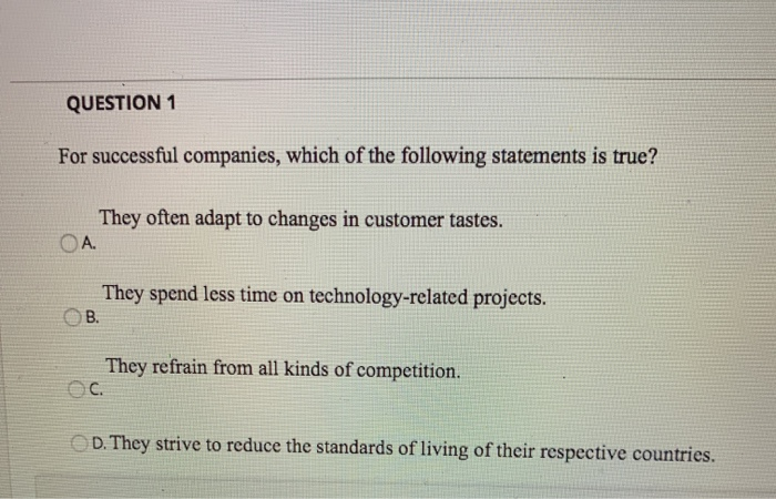 Solved QUESTION 1 For Successful Companies, Which Of The | Chegg.com