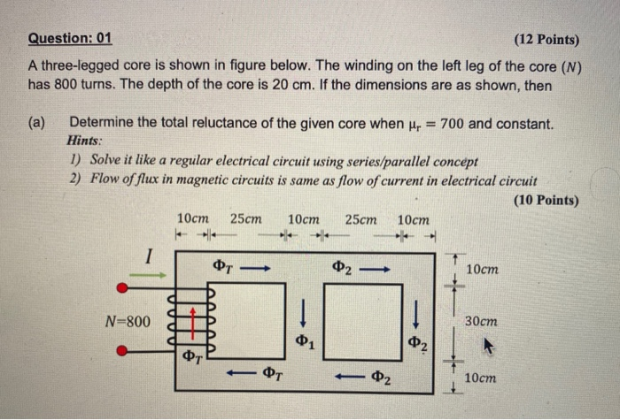 Solved Question: 01 (12 Points) A three-legged core is shown | Chegg.com