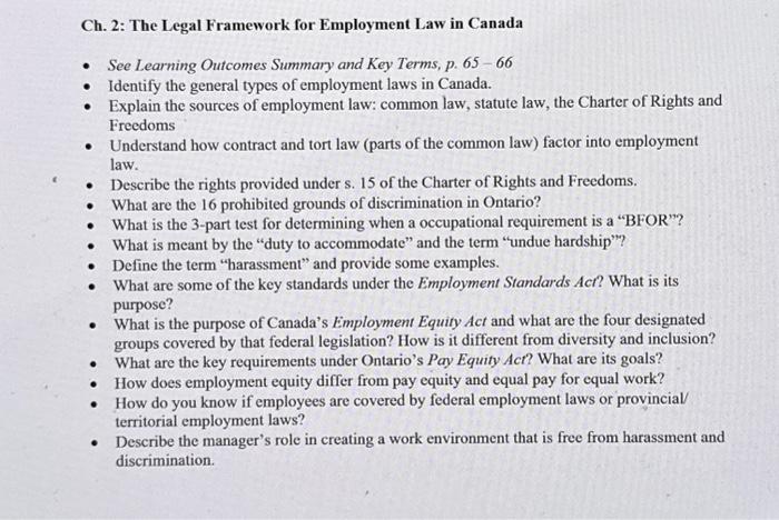 Solved Ch. 2: The Legal Framework For Employment Law In | Chegg.com