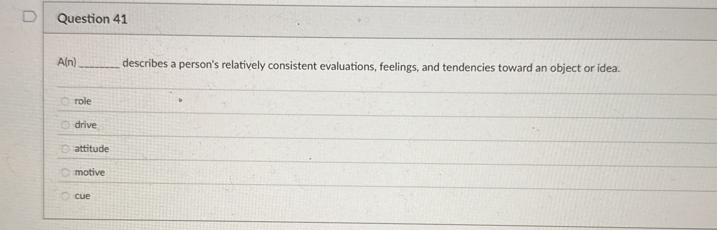Solved Question 41A(n) ﻿describes a person's relatively | Chegg.com