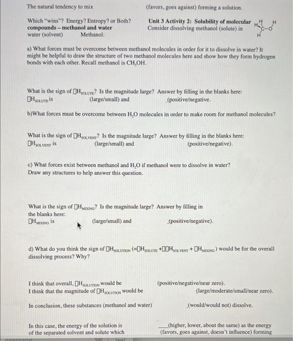 Solved Unit 3 Activity 1: Solubility of molecular compounds | Chegg.com