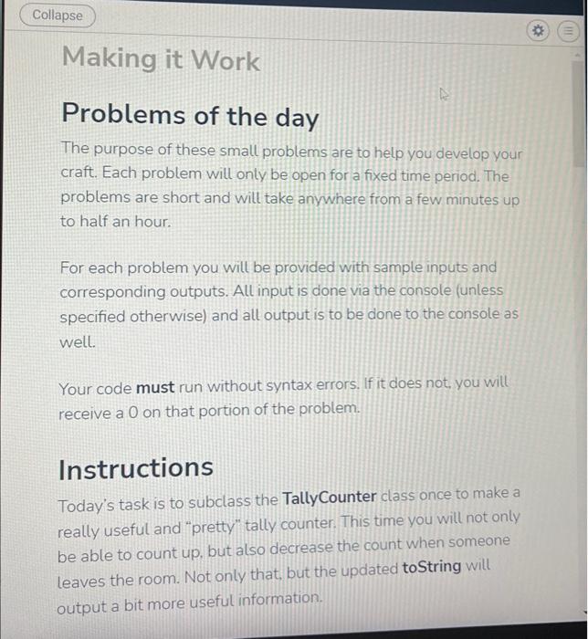 Solved Problems of the day The purpose of these small | Chegg.com