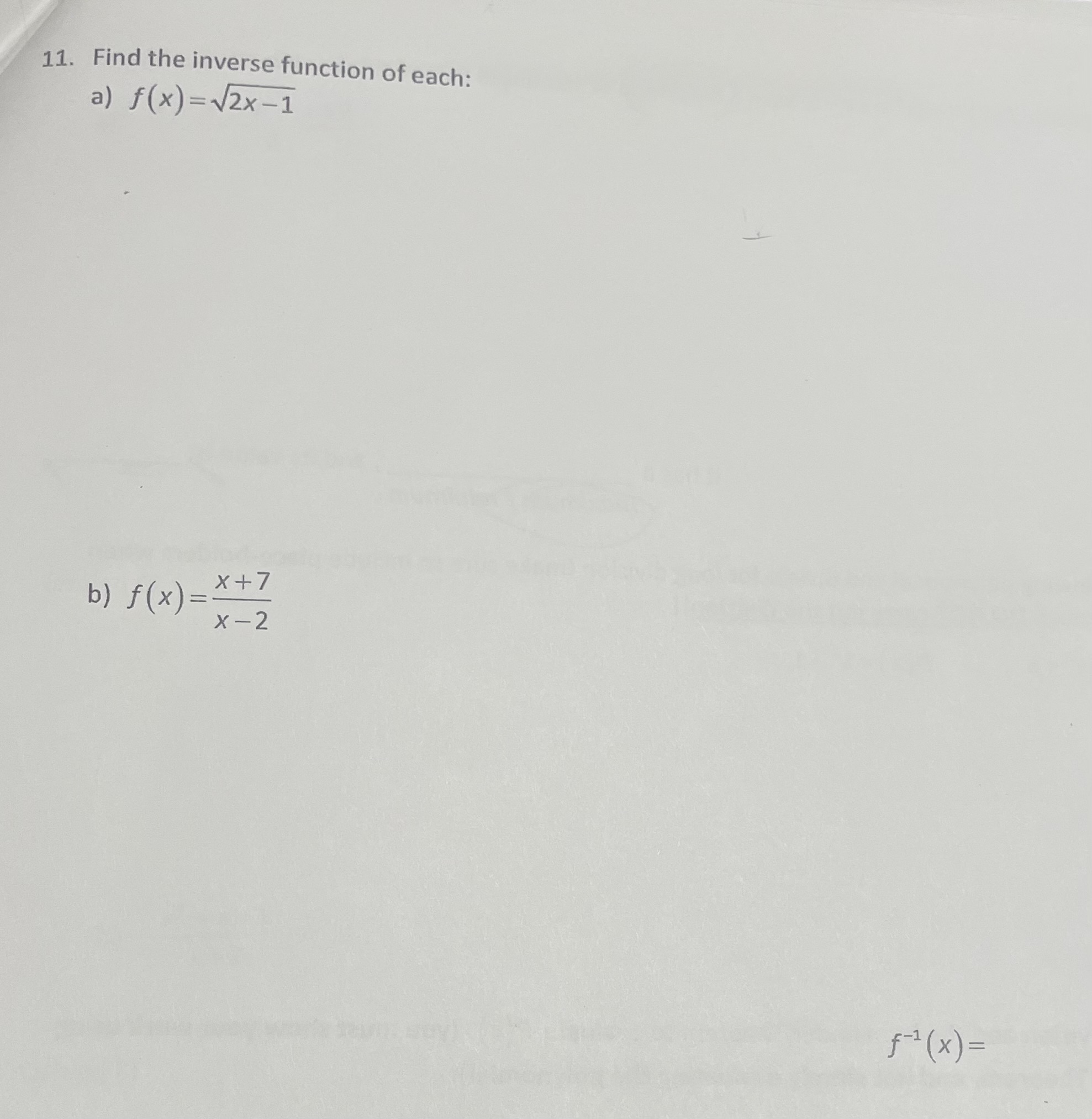 Solved Find The Inverse Function Of