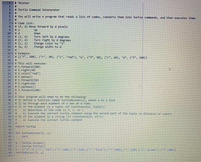 Solved Turtle Command Interpreter You will write a program | Chegg.com