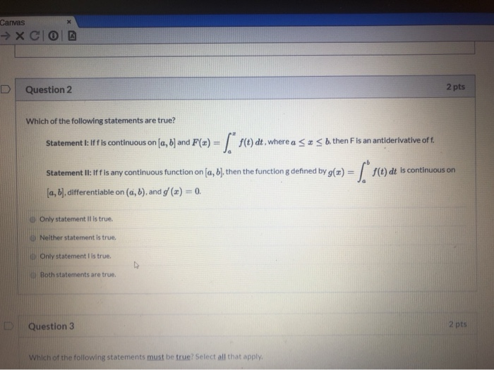 Solved Canvas > XCIO Question 2 2 pts Which of the following | Chegg.com