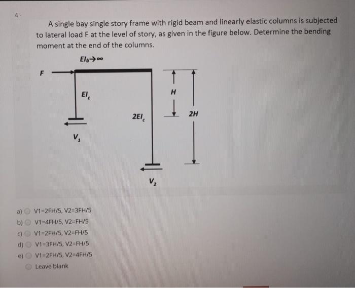 Solved 4- a) C) single bay single story frame with rigid | Chegg.com