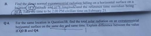 Solved B. Find the direct normal extraterrestrial radiation | Chegg.com