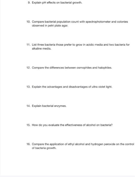 Solved 9 Explain PH Effects On Bacterial Growth 10 Compare Chegg
