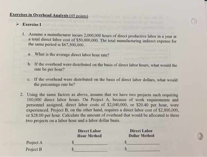 Overhead Questions Solved Exercises in Overhead Analysis (45 points) Excrcise I | Chegg.com