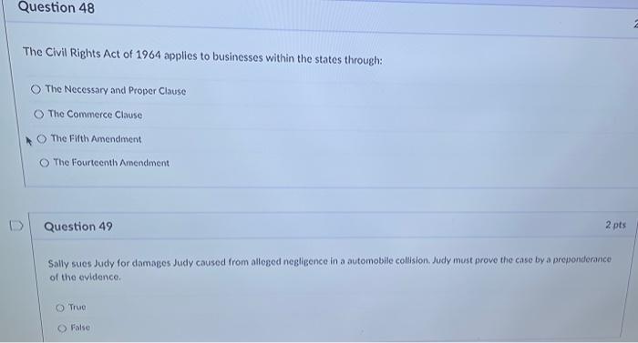 Solved The Civil Rights Act of 1964 applies to businesses | Chegg.com
