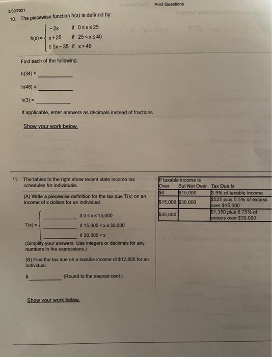 Solved Print Questions 3 30 2021 10 The Piecewise Functi Chegg Com