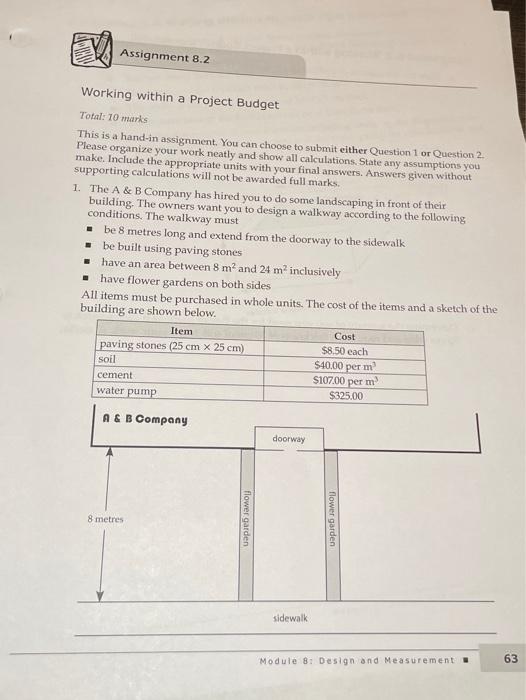 Solved Assignment 8.2 Working within a Project Budget Total: | Chegg.com