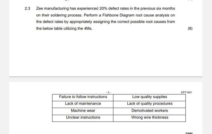 Solved .3 Zee manufacturing has experienced 20% defect rates | Chegg.com