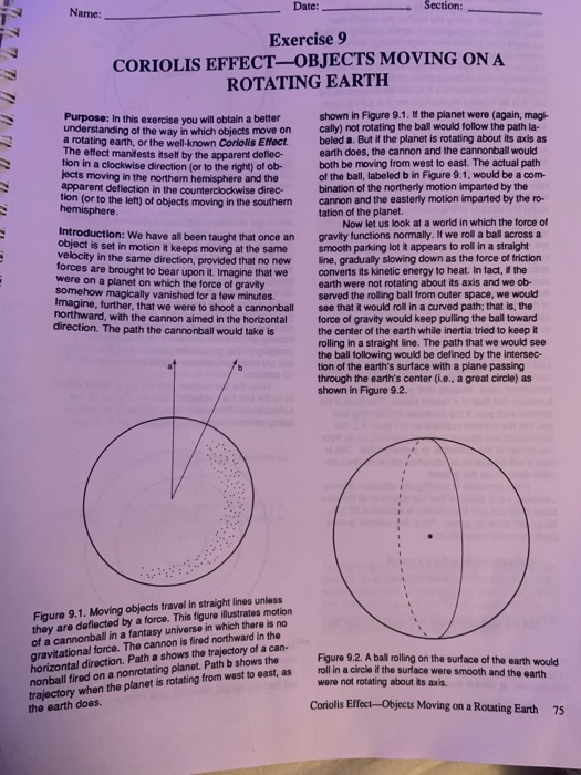 Name: Ai Date: Section: Exercise 9 CORIOLIS | Chegg.com