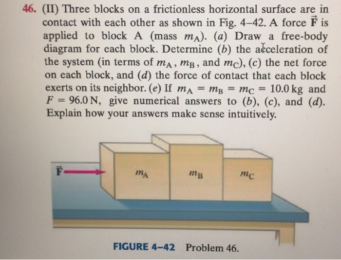 Solved 46. (II) Three blocks on a frictionless horizontal | Chegg.com