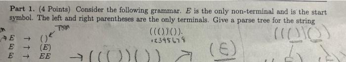 Solved Part 1. (4 Points) Consider the following grammar. E | Chegg.com
