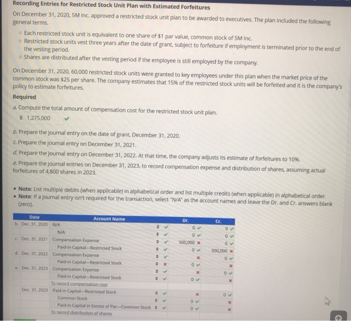 Solved Recording Entries For Restricted Stock Unit Plan With Chegg