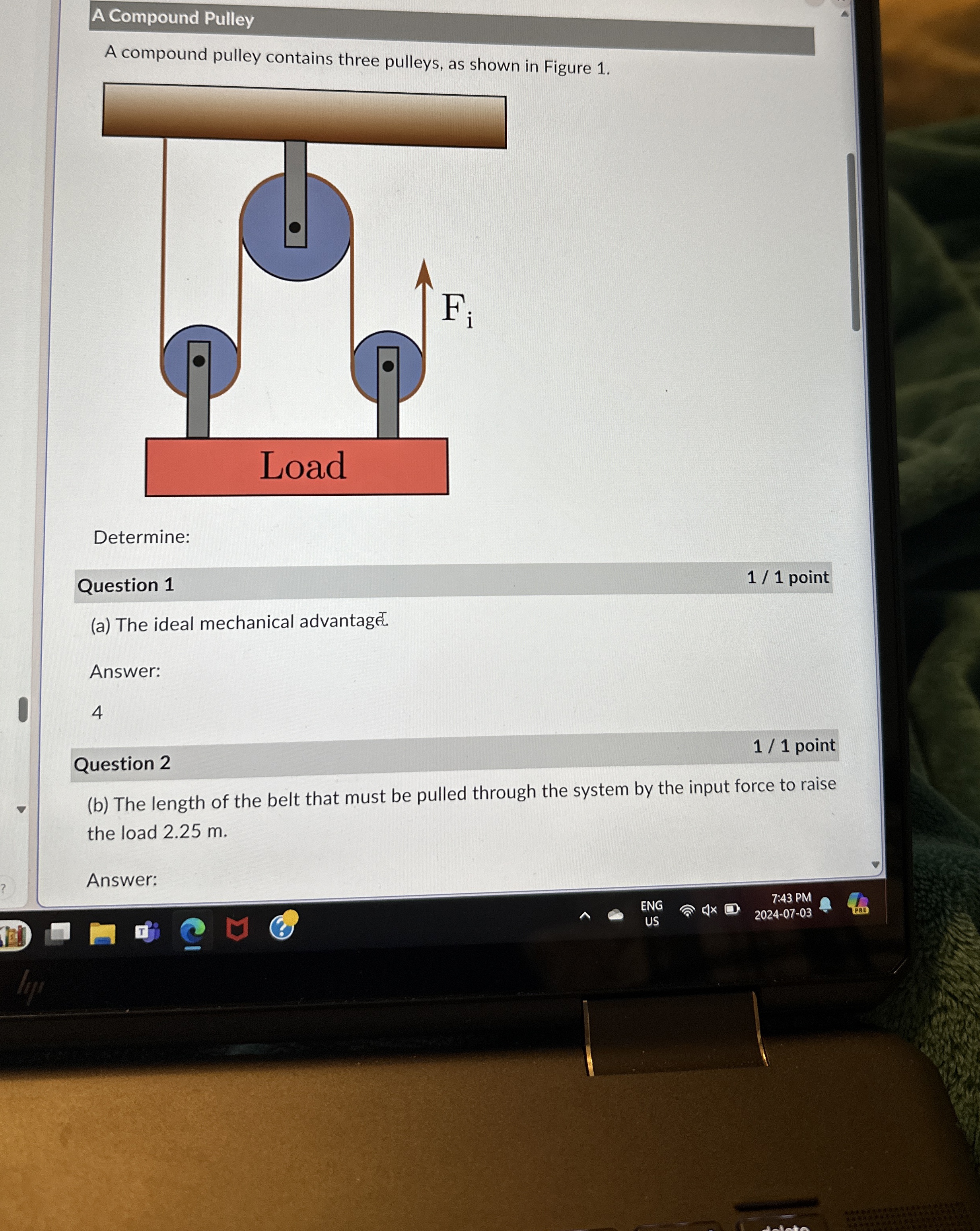 Solved A Compound PulleyA compound pulley contains three | Chegg.com