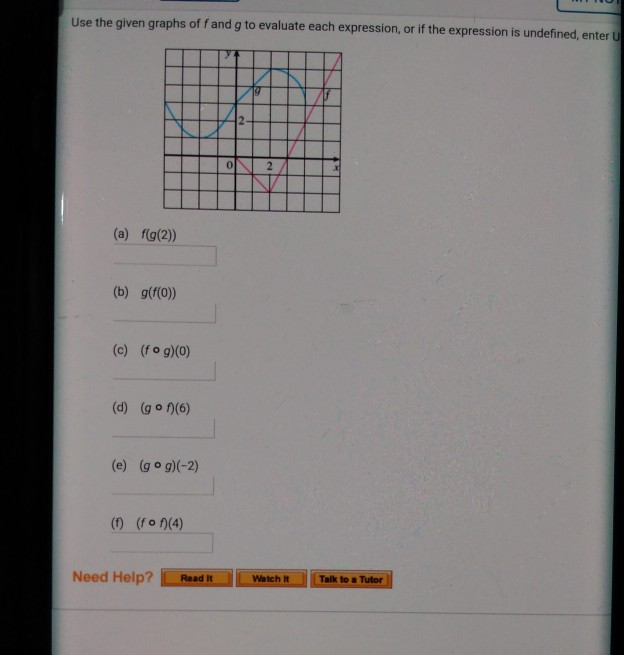 Solved Use the given graphs off and g to evaluate each | Chegg.com