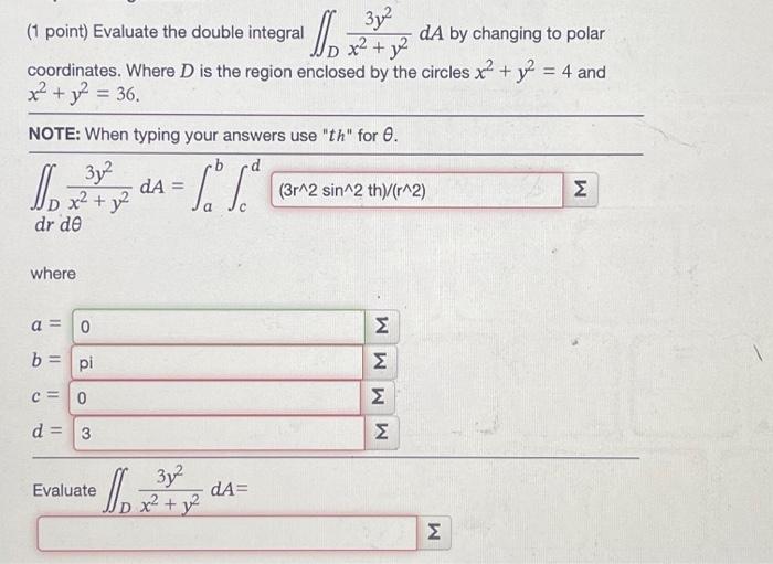 Solved 1 Point Evaluate The Double Integral ∬dx2 Y23y2da