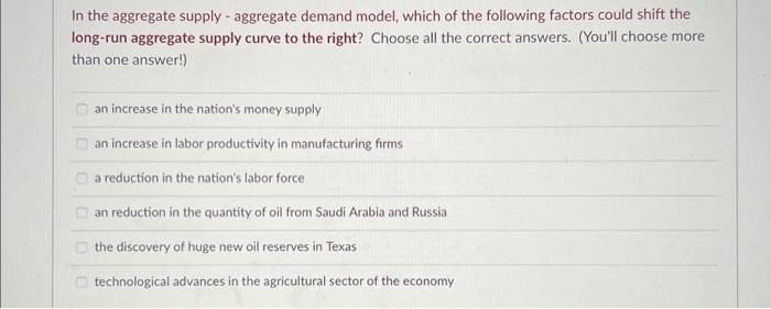 Solved In the aggregate supply - aggregate demand model, | Chegg.com