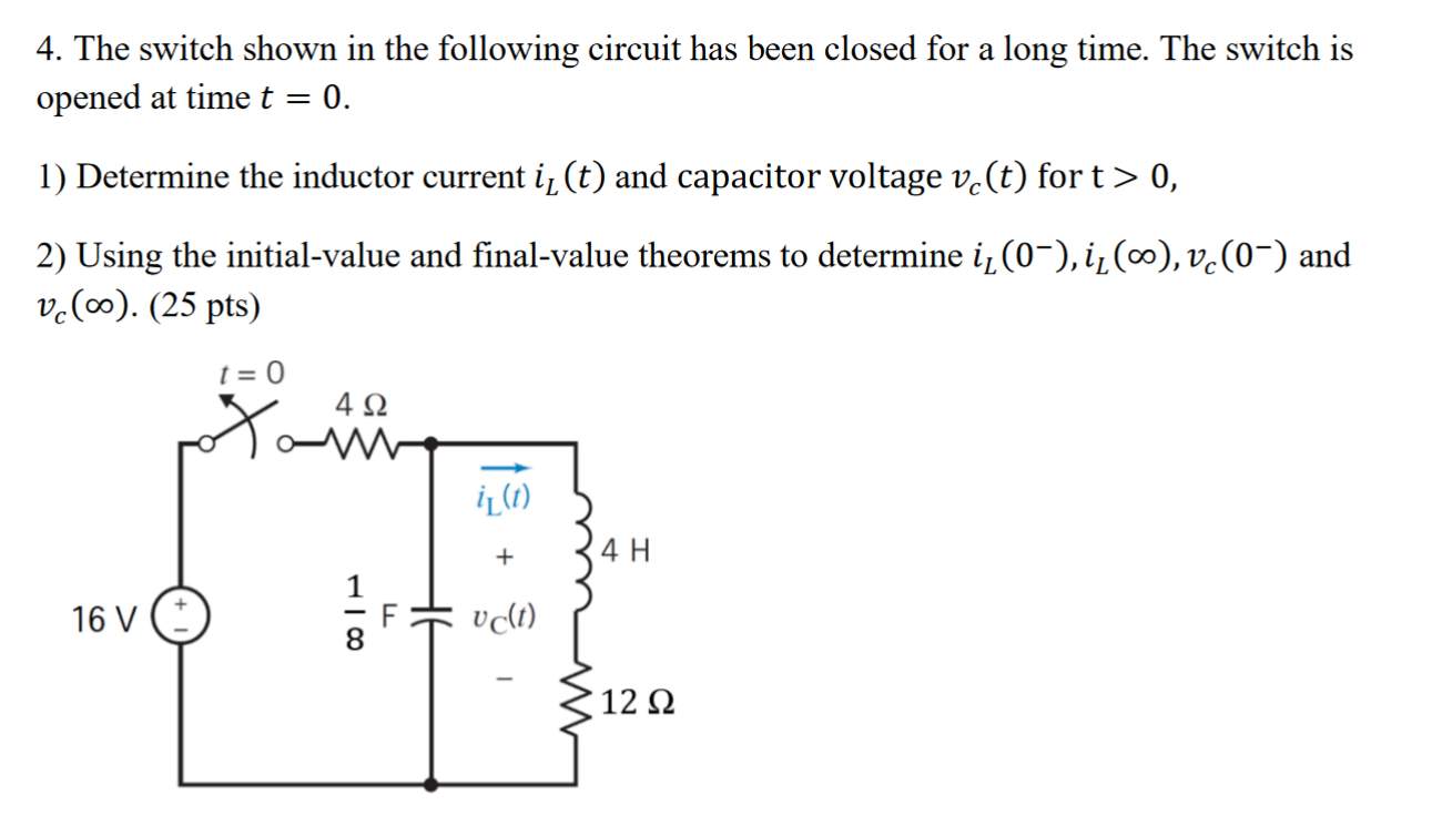 Solved The switch shown in the following circuit has been | Chegg.com