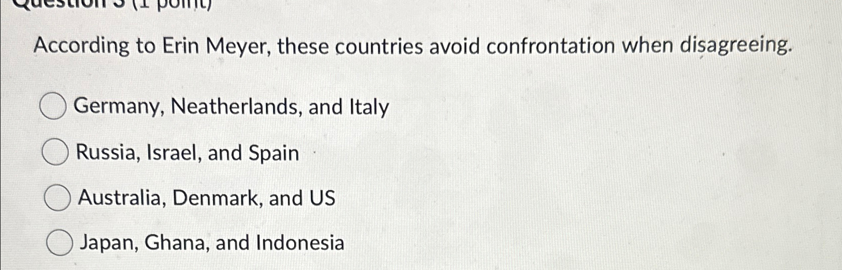 Solved According to Erin Meyer, these countries avoid | Chegg.com