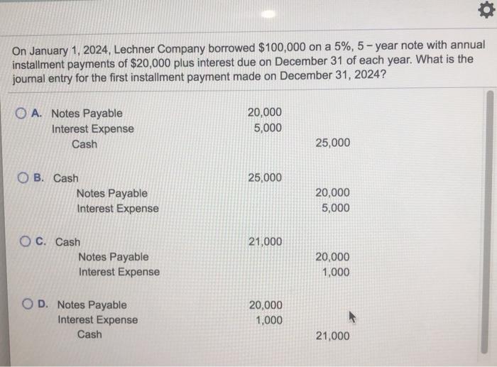 Solved On January 1, 2024, Lechner Company borrowed 100,000