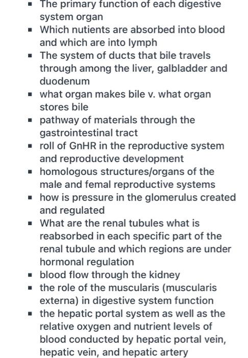 Solved The Primary Function Of Each Digestive System Organ Chegg