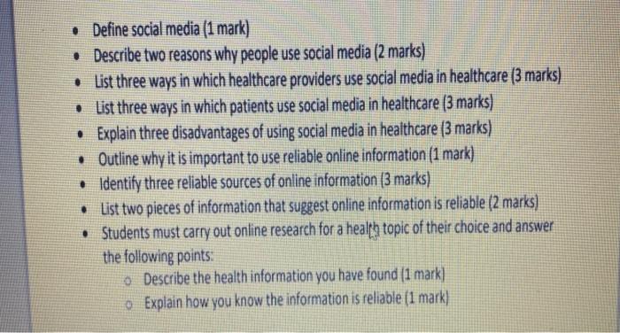 Solved • Define social media (1 mark) • Describe two reasons | Chegg.com