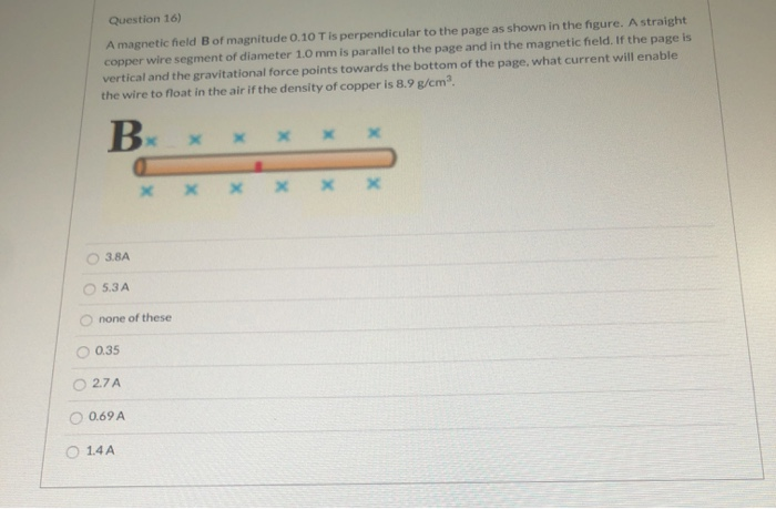 Solved Question 16) A Magnetic Field B Of Magnitude 0.10 T | Chegg.com