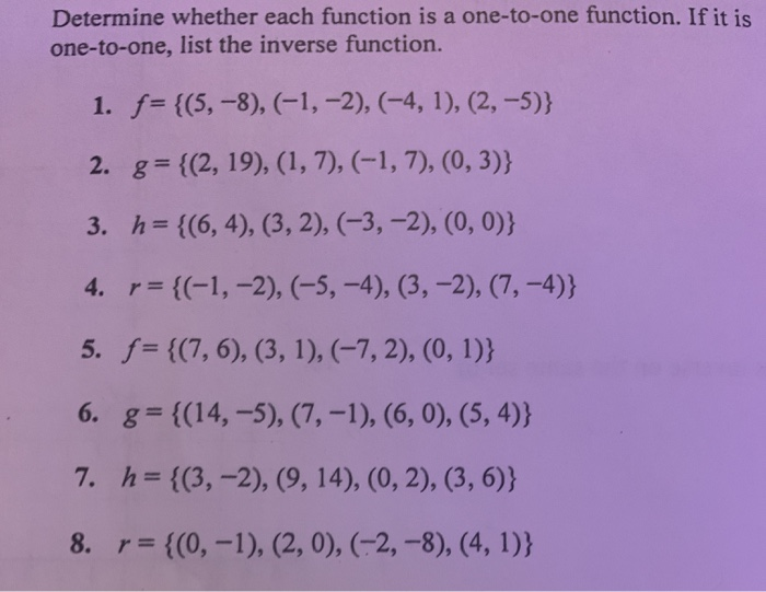 Solved Determine Whether Each Function Is A One To One Fu Chegg Com