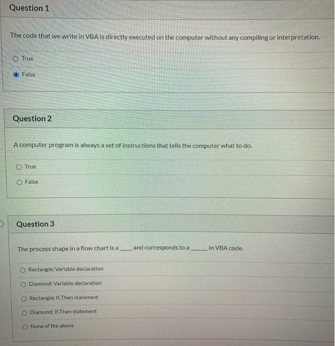 Solved Question 1 The code that we write in VBA is directly | Chegg.com