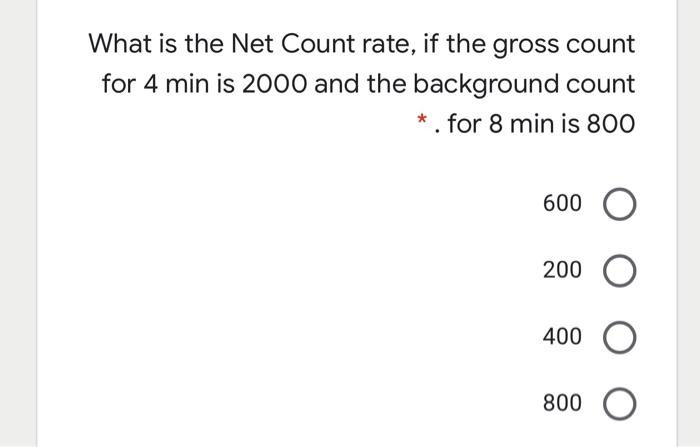 Solved What is the Net Count rate, if the gross count for 4 | Chegg.com