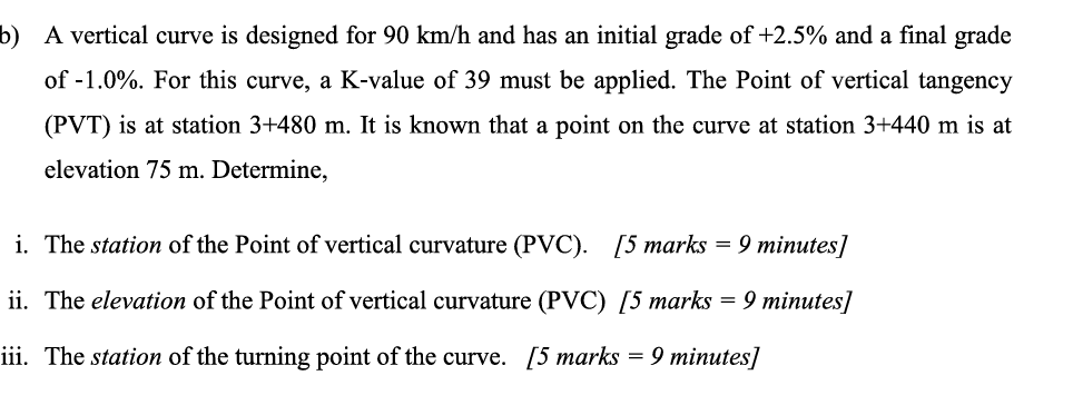 Solved A vertical curve is designed for | Chegg.com