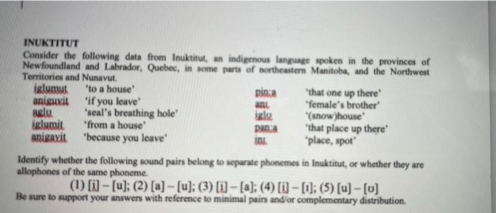 INUKTITUT Consider the following data from Inuktitut, | Chegg.com