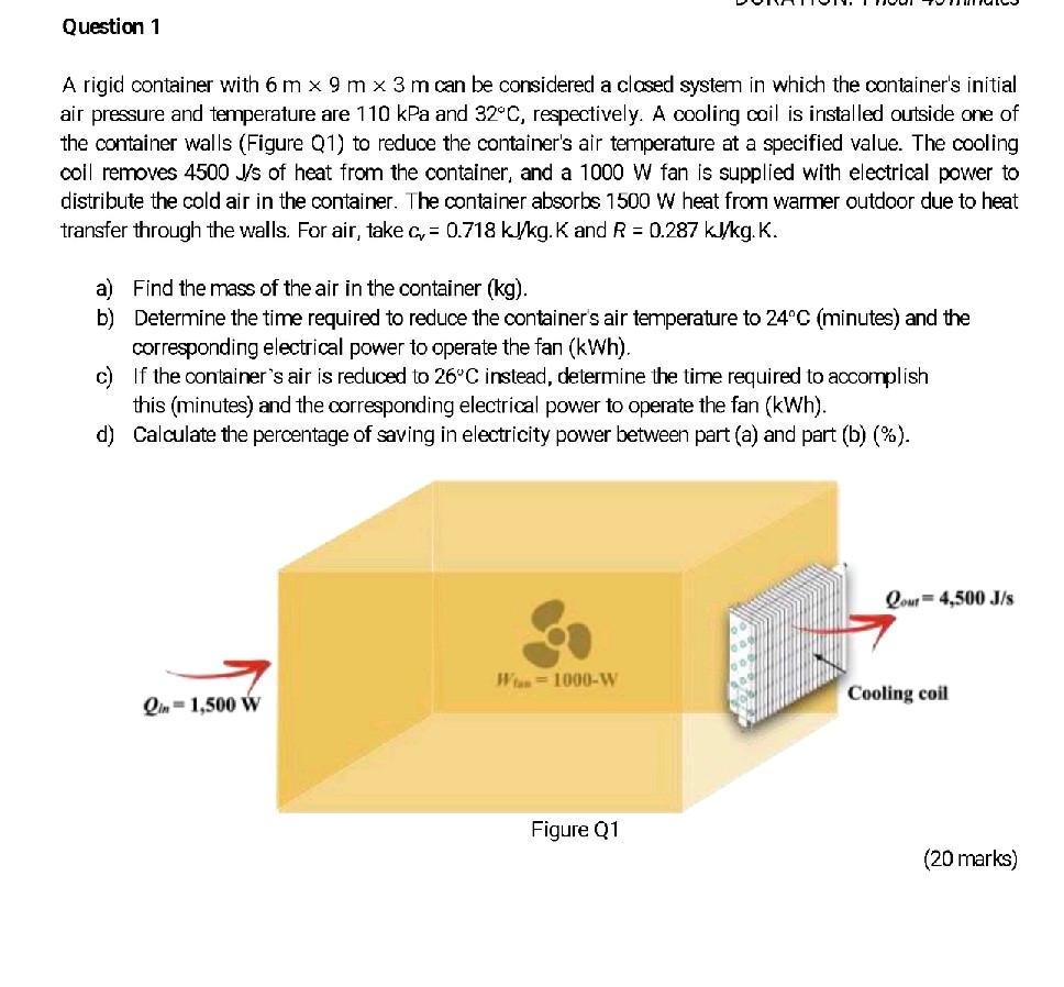 Solved Question 1 A Rigid Container With 6 M X 9 M X 3 M Chegg Com