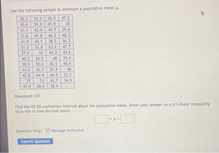 Solved Use the following sample to estimate a population | Chegg.com