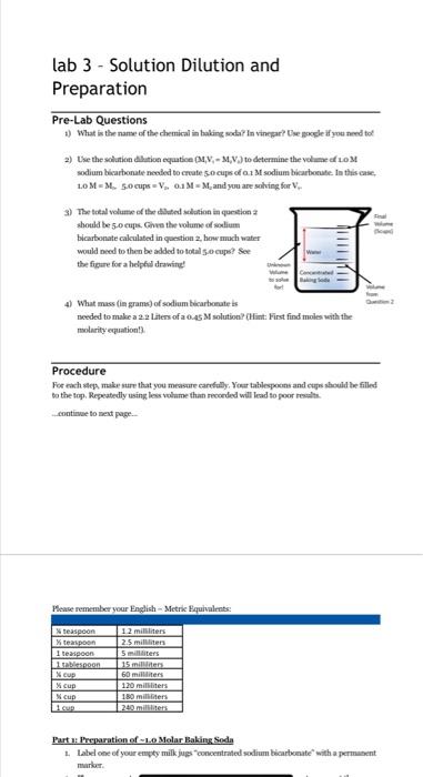 Solved lab 3 - Solution Dilution and Preparation Pre-Lab | Chegg.com