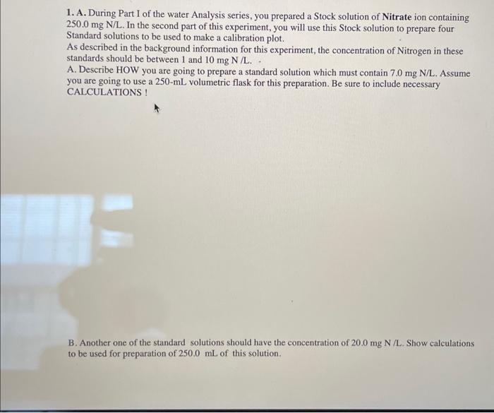 Solved 1. A. During Part I Of The Water Analysis Series, You | Chegg.com