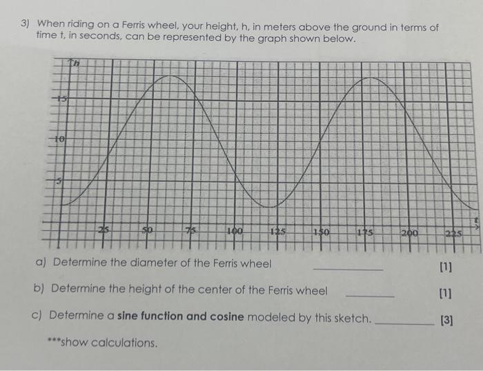 Solved 3) When riding on a Ferris wheel, your height, \\( h | Chegg.com