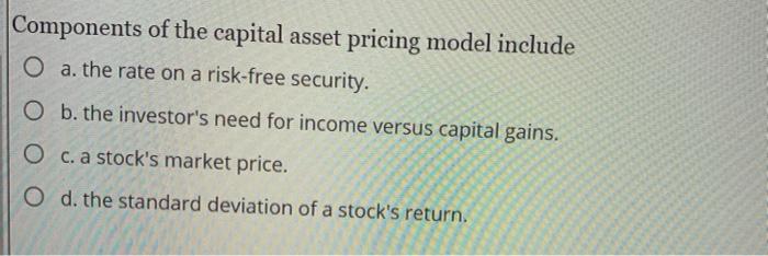 Solved Components Of The Capital Asset Pricing Model Include | Chegg.com