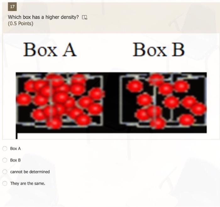 Solved 17 Which Box Has A Higher Density? (0.5 Points) Box A | Chegg.com