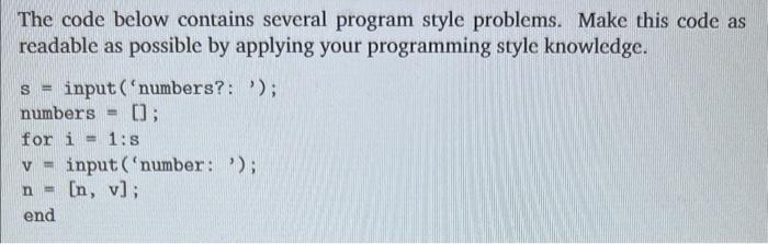 Solved The code below contains several program style | Chegg.com