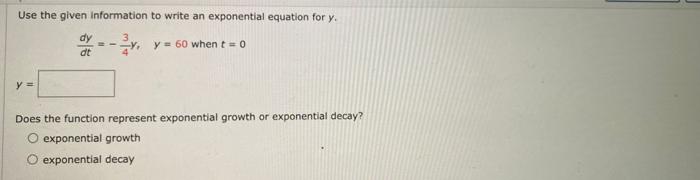 Solved Find the exponential function y = Cekt that passes | Chegg.com