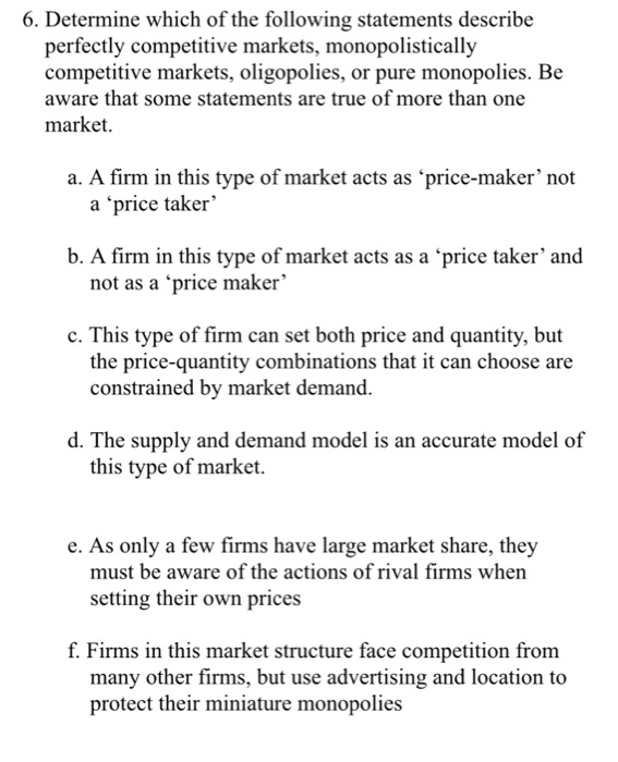 All Of The Following Statements Describe A Market Economy Except Solved 6. Determine which of the following statements | Chegg.com