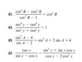 Solved 61. 63. Cot' B - Cos' Cos' B Csc B-1 Sec* Y - Tan" Y | Chegg.com